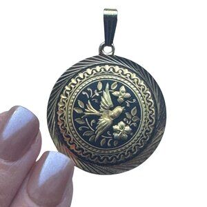 Damascene Bird Pendant Black Gold Vintage